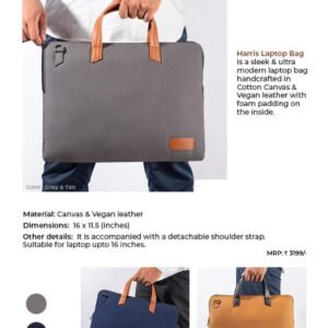 Canvas & Vegan Leather Compact HARRIS LAPTOP BAG -PRO 16''