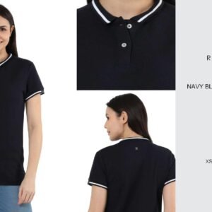 POLO TEE WITH TIPPING REGULAR FIT UNISEX TEE NAVY BLUE WITH WHITE TIPPING